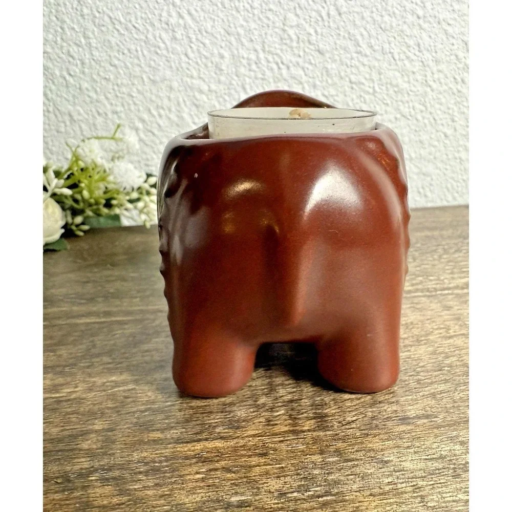 PartyLite Elephant Tealight Candle Holder Ceramic Safari Decor 1990s Brown - Picture 9 of 14